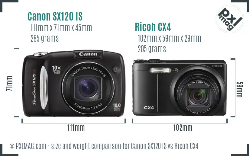 Canon SX120 IS vs Ricoh CX4 size comparison