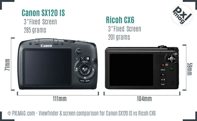 Canon SX120 IS vs Ricoh CX6 Screen and Viewfinder comparison