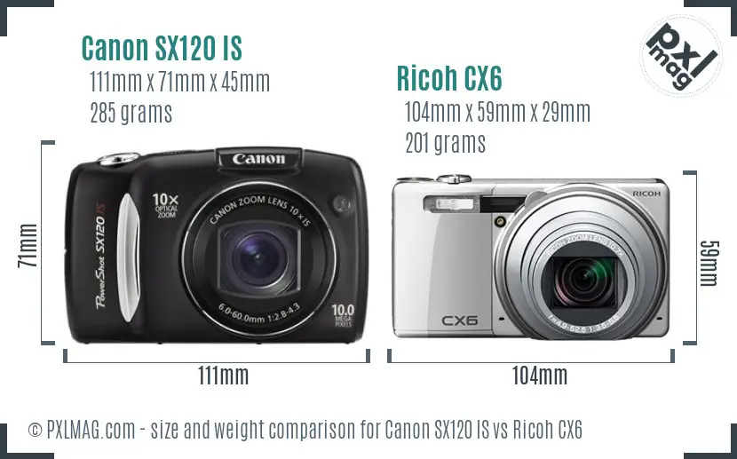 Canon SX120 IS vs Ricoh CX6 size comparison