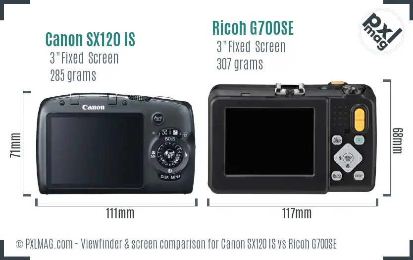 Canon SX120 IS vs Ricoh G700SE Screen and Viewfinder comparison