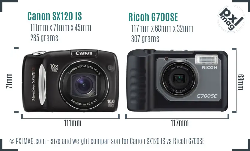 Canon SX120 IS vs Ricoh G700SE size comparison