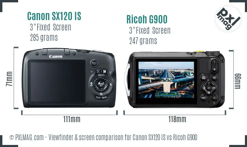 Canon SX120 IS vs Ricoh G900 Screen and Viewfinder comparison
