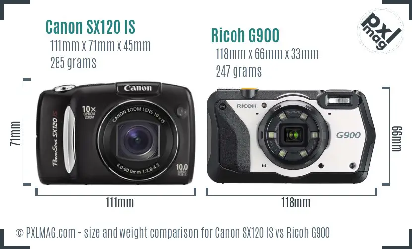 Canon SX120 IS vs Ricoh G900 size comparison