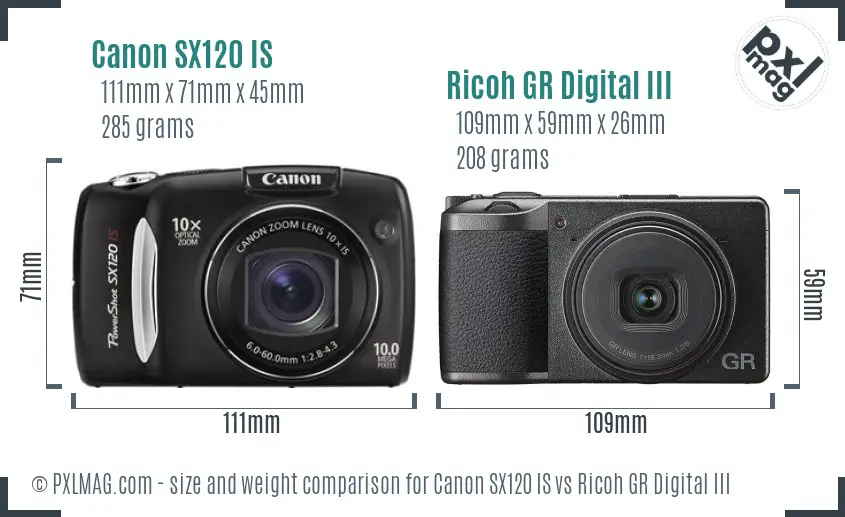 Canon SX120 IS vs Ricoh GR Digital III size comparison