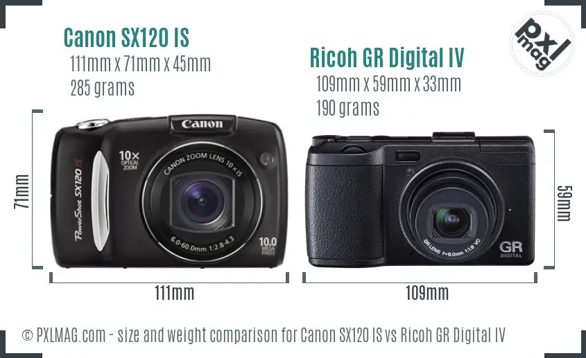 Canon SX120 IS vs Ricoh GR Digital IV size comparison