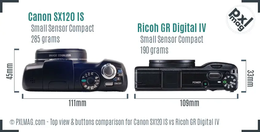 Canon SX120 IS vs Ricoh GR Digital IV top view buttons comparison