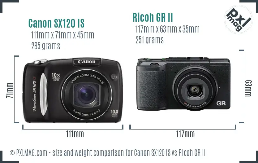 Canon SX120 IS vs Ricoh GR II size comparison Canon SX120 IS vs Ricoh GR II size comparison