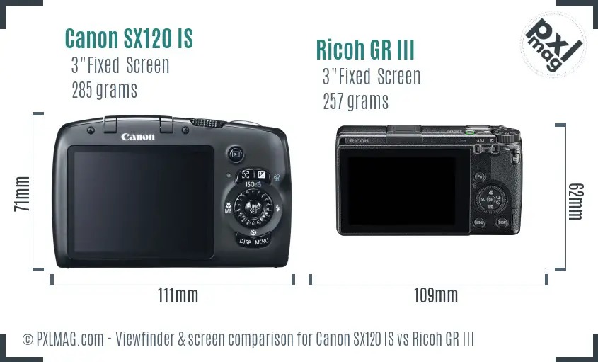 Canon SX120 IS vs Ricoh GR III Screen and Viewfinder comparison Canon SX120 IS vs Ricoh GR III Screen and Viewfinder comparison