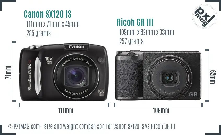 Canon SX120 IS vs Ricoh GR III size comparison Canon SX120 IS vs Ricoh GR III size comparison