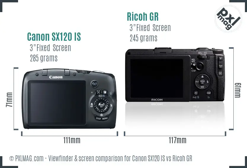 Canon SX120 IS vs Ricoh GR Screen and Viewfinder comparison