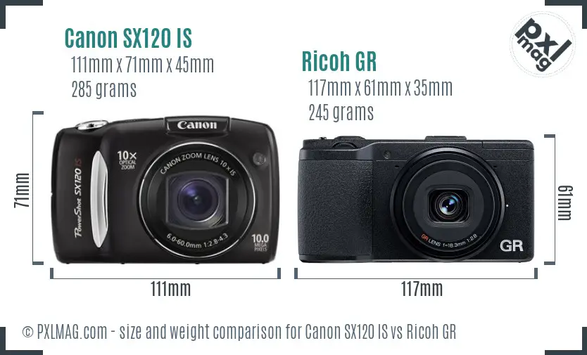 Canon SX120 IS vs Ricoh GR size comparison