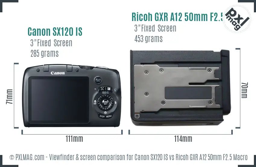Canon SX120 IS vs Ricoh GXR A12 50mm F2.5 Macro Screen and Viewfinder comparison