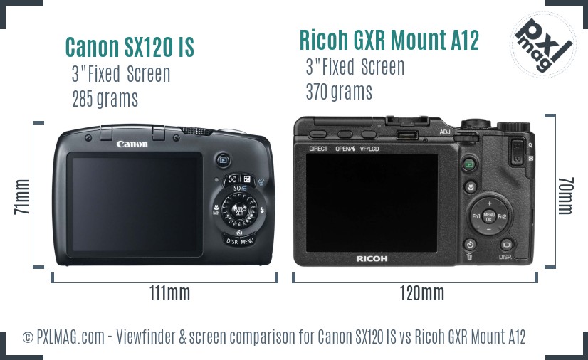 Canon SX120 IS vs Ricoh GXR Mount A12 Screen and Viewfinder comparison