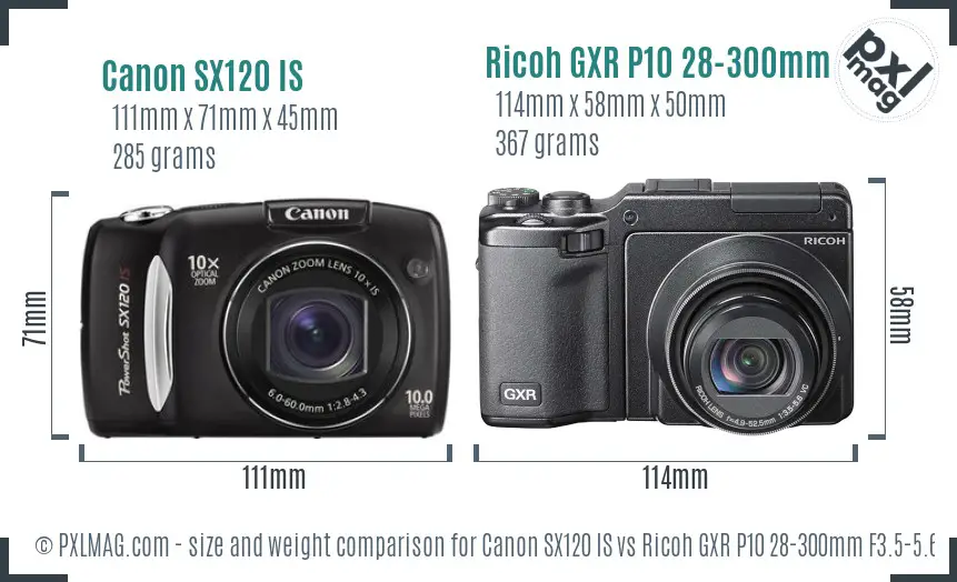 Canon SX120 IS vs Ricoh GXR P10 28-300mm F3.5-5.6 VC size comparison