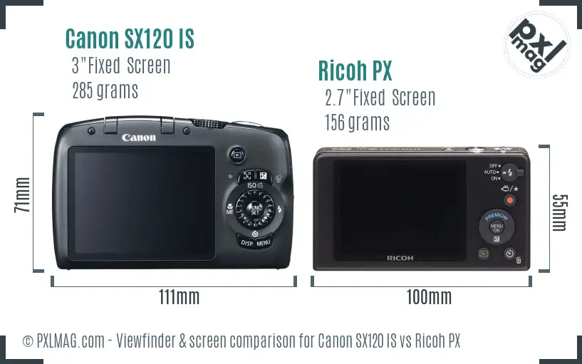 Canon SX120 IS vs Ricoh PX Screen and Viewfinder comparison