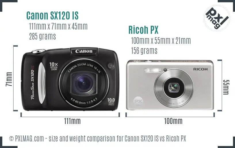 Canon SX120 IS vs Ricoh PX size comparison