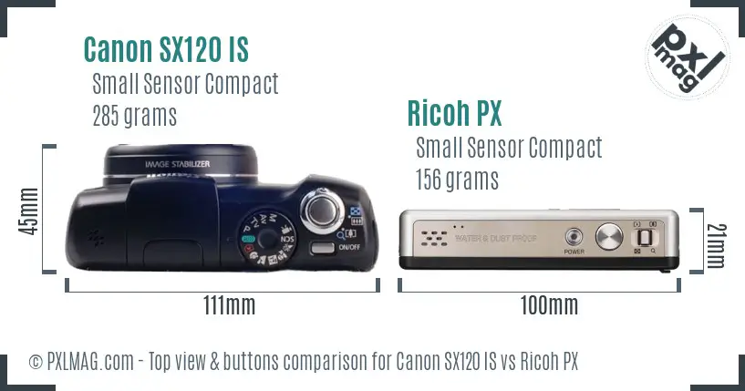 Canon SX120 IS vs Ricoh PX top view buttons comparison