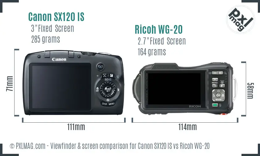 Canon SX120 IS vs Ricoh WG-20 Screen and Viewfinder comparison
