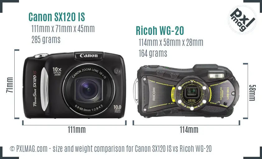 Canon SX120 IS vs Ricoh WG-20 size comparison Canon SX120 IS vs Ricoh WG-20 size comparison