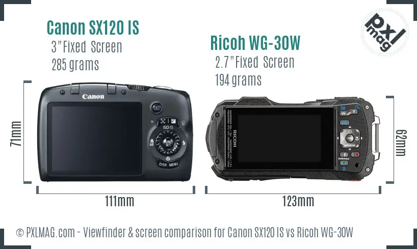 Canon SX120 IS vs Ricoh WG-30W Screen and Viewfinder comparison