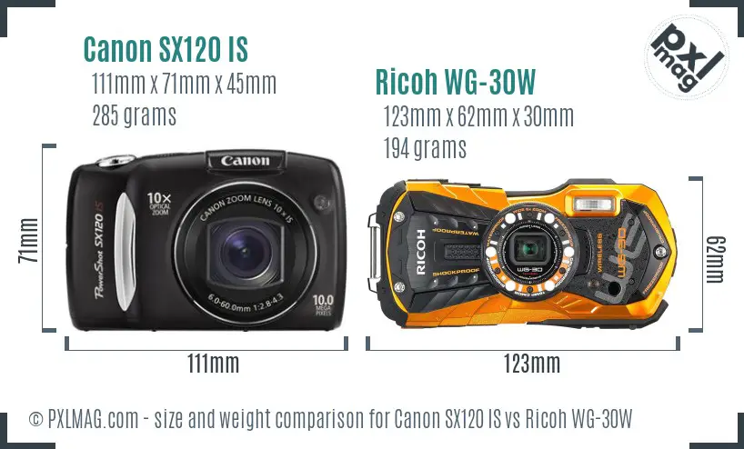 Canon SX120 IS vs Ricoh WG-30W size comparison