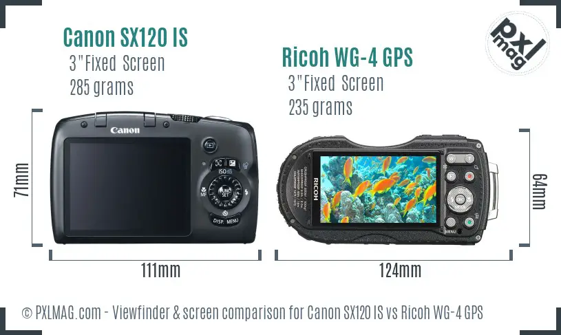 Canon SX120 IS vs Ricoh WG-4 GPS Screen and Viewfinder comparison