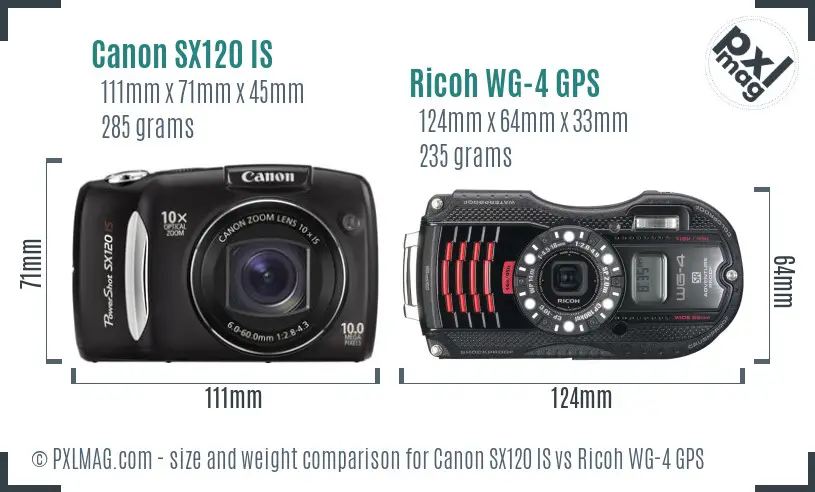 Canon SX120 IS vs Ricoh WG-4 GPS size comparison