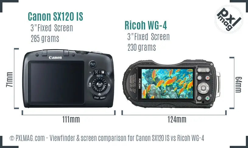 Canon SX120 IS vs Ricoh WG-4 Screen and Viewfinder comparison