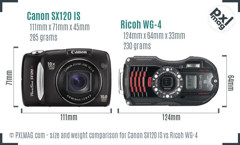 Canon SX120 IS vs Ricoh WG-4 size comparison