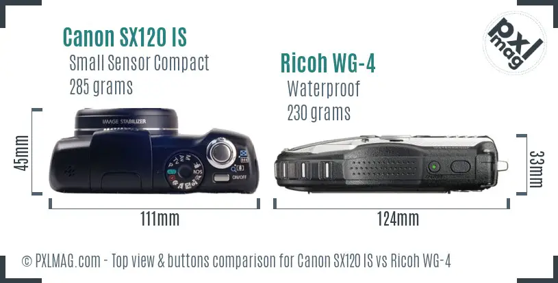 Canon SX120 IS vs Ricoh WG-4 top view buttons comparison