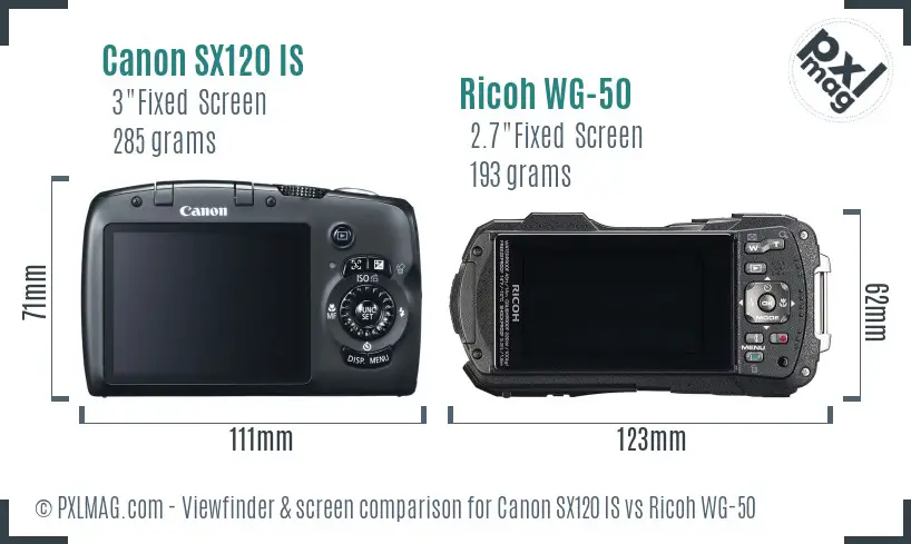 Canon SX120 IS vs Ricoh WG-50 Screen and Viewfinder comparison Canon SX120 IS vs Ricoh WG-50 Screen and Viewfinder comparison