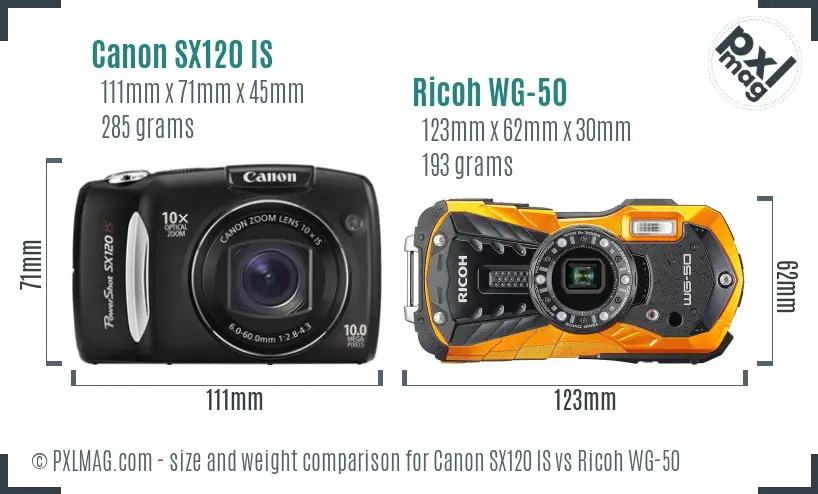 Canon SX120 IS vs Ricoh WG-50 size comparison Canon SX120 IS vs Ricoh WG-50 size comparison
