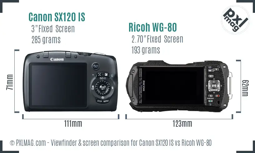 Canon SX120 IS vs Ricoh WG-80 Screen and Viewfinder comparison