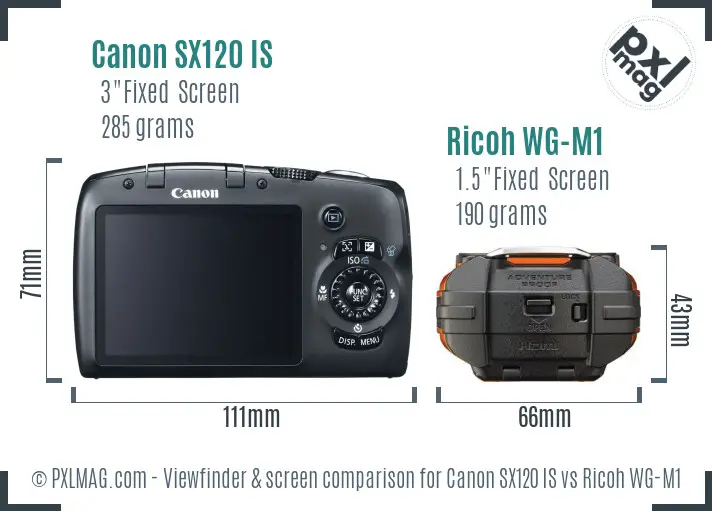 Canon SX120 IS vs Ricoh WG-M1 Screen and Viewfinder comparison