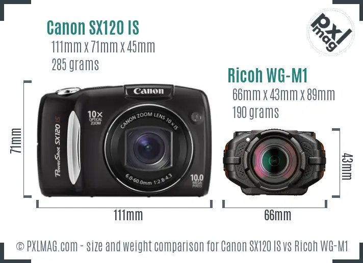 Canon SX120 IS vs Ricoh WG-M1 size comparison