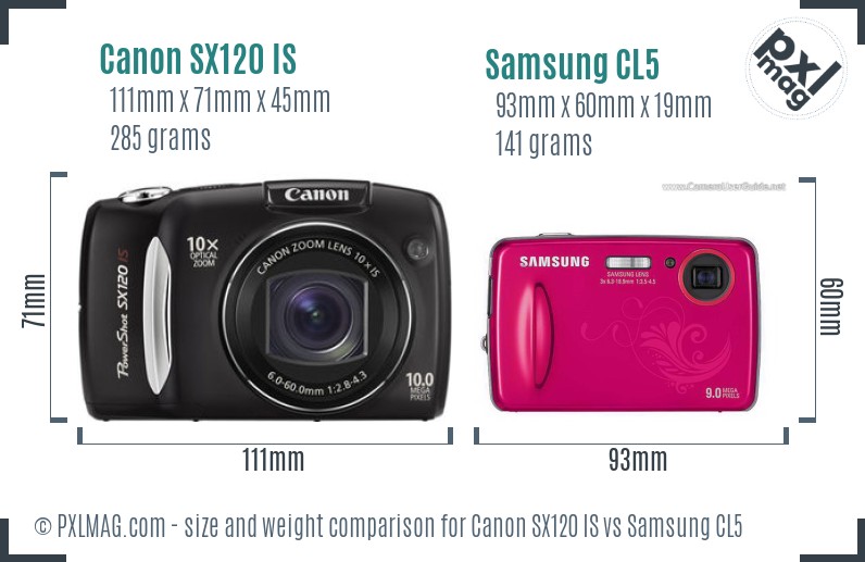 Canon SX120 IS vs Samsung CL5 size comparison