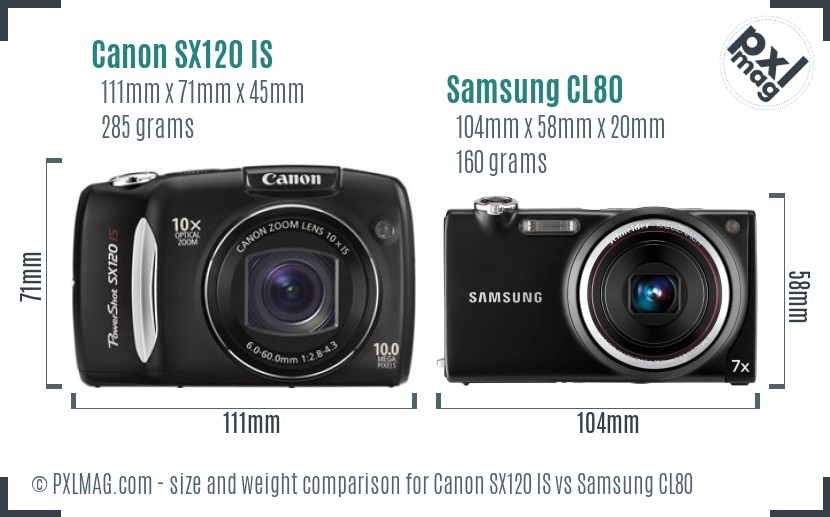 Canon SX120 IS vs Samsung CL80 size comparison
