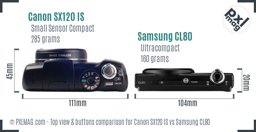 Canon SX120 IS vs Samsung CL80 top view buttons comparison