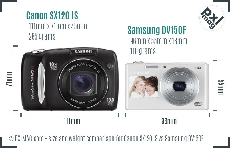Canon SX120 IS vs Samsung DV150F size comparison