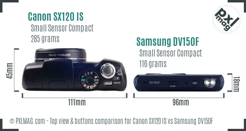 Canon SX120 IS vs Samsung DV150F top view buttons comparison