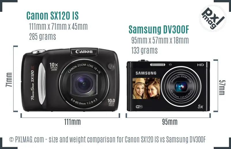 Canon SX120 IS vs Samsung DV300F size comparison