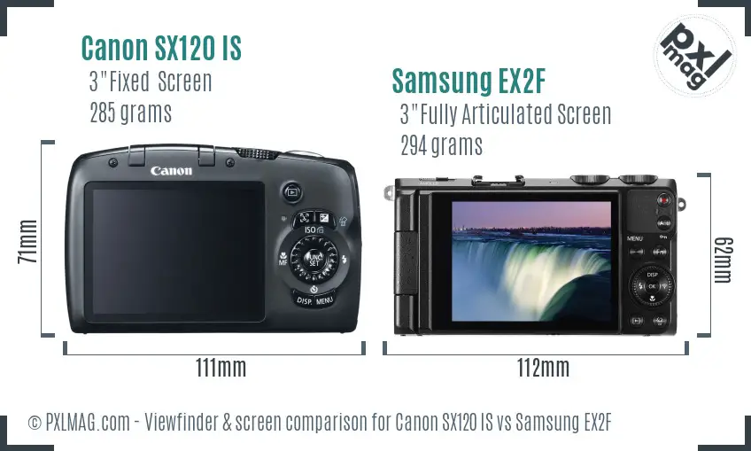 Canon SX120 IS vs Samsung EX2F Screen and Viewfinder comparison