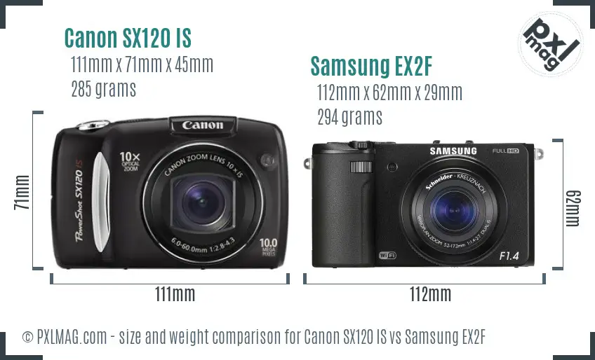 Canon SX120 IS vs Samsung EX2F size comparison