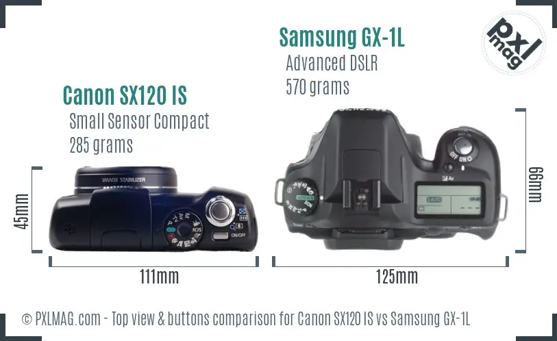 Canon SX120 IS vs Samsung GX-1L top view buttons comparison