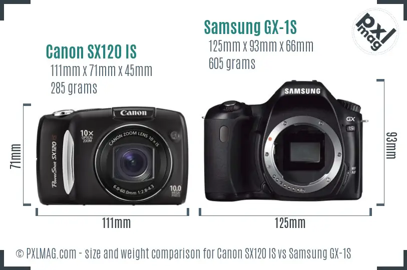 Canon SX120 IS vs Samsung GX-1S size comparison Canon SX120 IS vs Samsung GX-1S size comparison