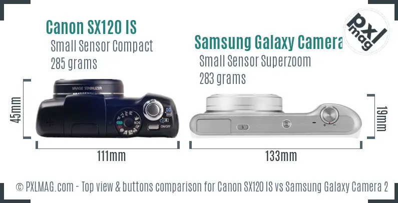 Canon SX120 IS vs Samsung Galaxy Camera 2 top view buttons comparison