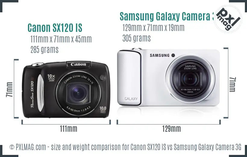 Canon SX120 IS vs Samsung Galaxy Camera 3G size comparison Canon SX120 IS vs Samsung Galaxy Camera 3G size comparison