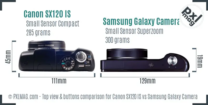 Canon SX120 IS vs Samsung Galaxy Camera top view buttons comparison