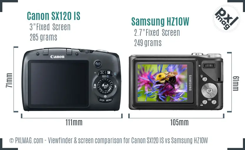 Canon SX120 IS vs Samsung HZ10W Screen and Viewfinder comparison