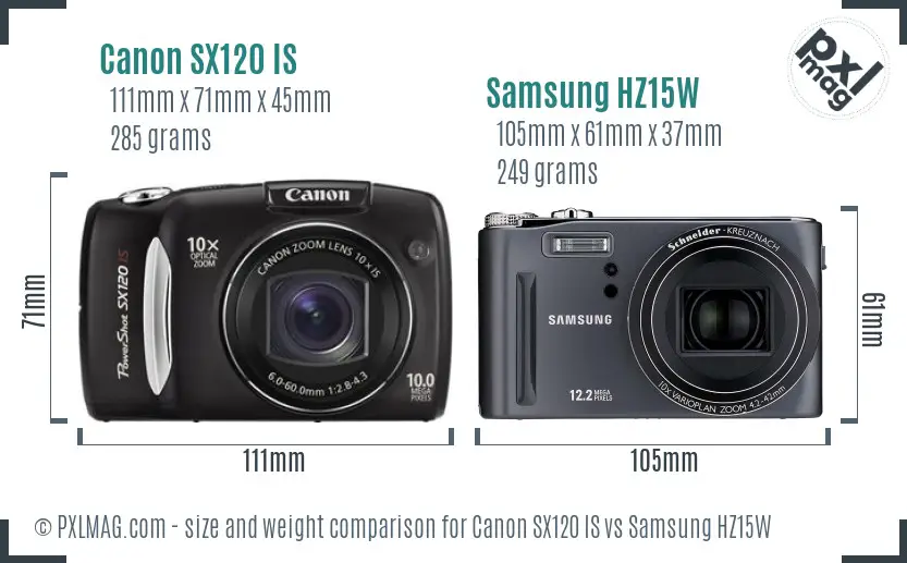 Canon SX120 IS vs Samsung HZ15W size comparison